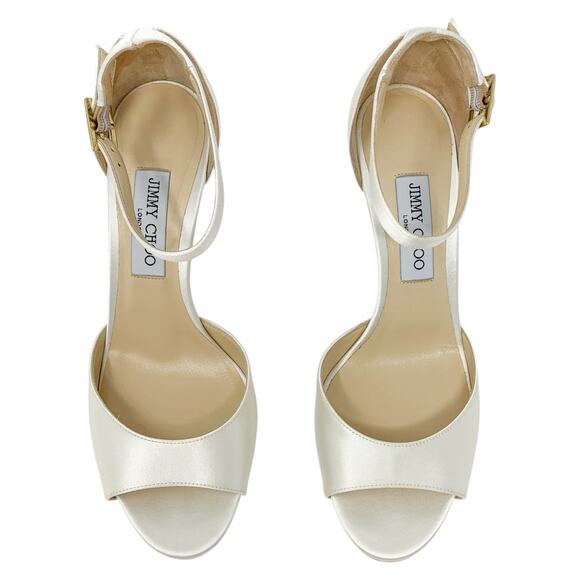 Jimmy Choo Annie 85 Ivory Satin Ankle Strap Heels EU 39.5 Wedding - Picture 2 of 10